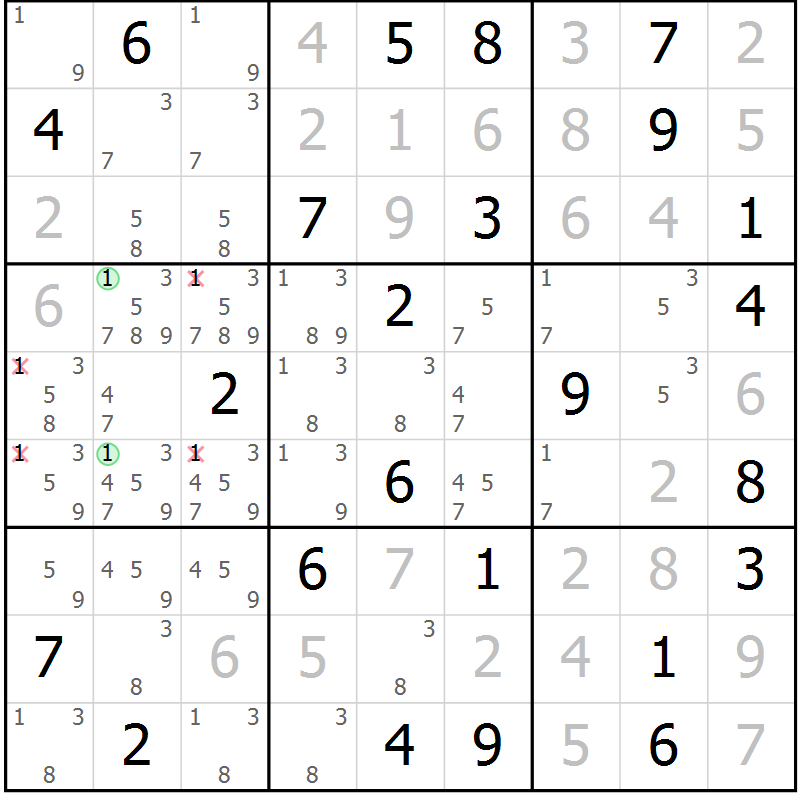 Position des candidats pour la solution de la Gr 24 page 27 du magazine de sudoku Virtuose n° 104