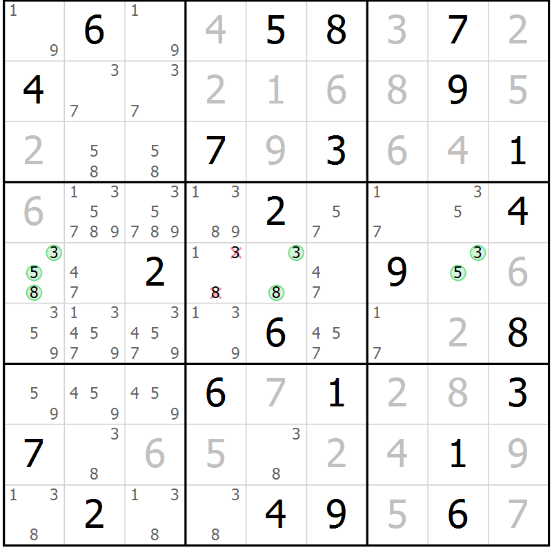 Position des candidats pour la solution de la Gr 24 page 27 du magazine de sudoku Virtuose n° 104