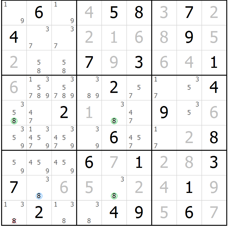 Position des candidats pour la solution de la Gr 24 page 27 du magazine de sudoku Virtuose n° 104