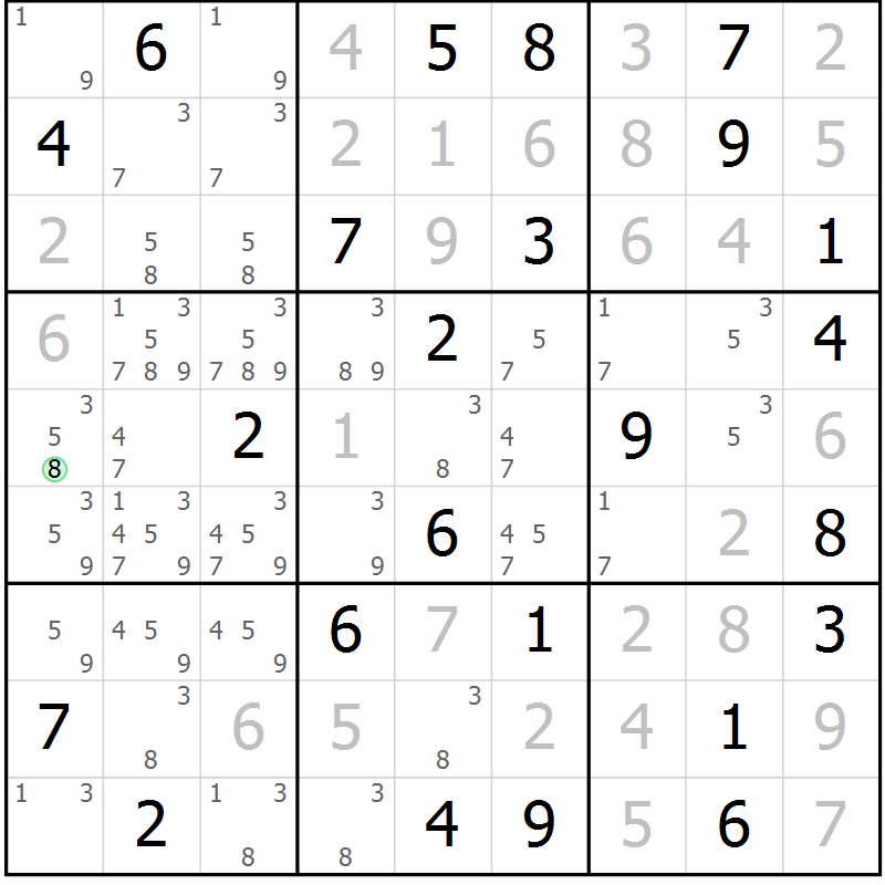 Position des candidats pour la solution de la Gr 24 page 27 du magazine de sudoku Virtuose n° 104