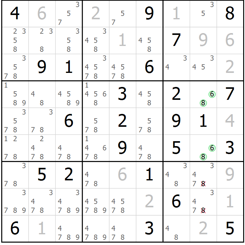 Position des candidats pour la solution de la Gr 25 page 28 du magazine de sudoku Virtuose n° 104