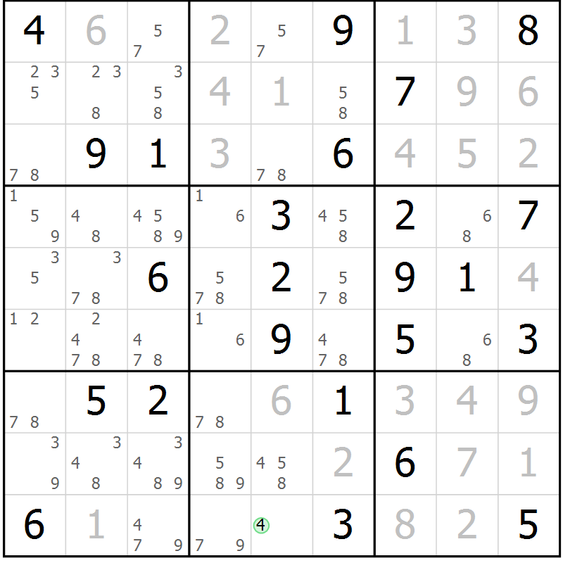 Position des candidats pour la solution de la Gr 25 page 28 du magazine de sudoku Virtuose n° 104