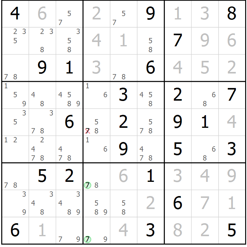 Position des candidats pour la solution de la Gr 25 page 28 du magazine de sudoku Virtuose n° 104