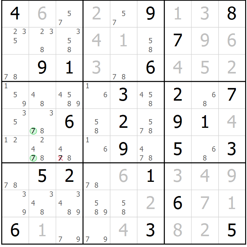 Position des candidats pour la solution de la Gr 25 page 28 du magazine de sudoku Virtuose n° 104