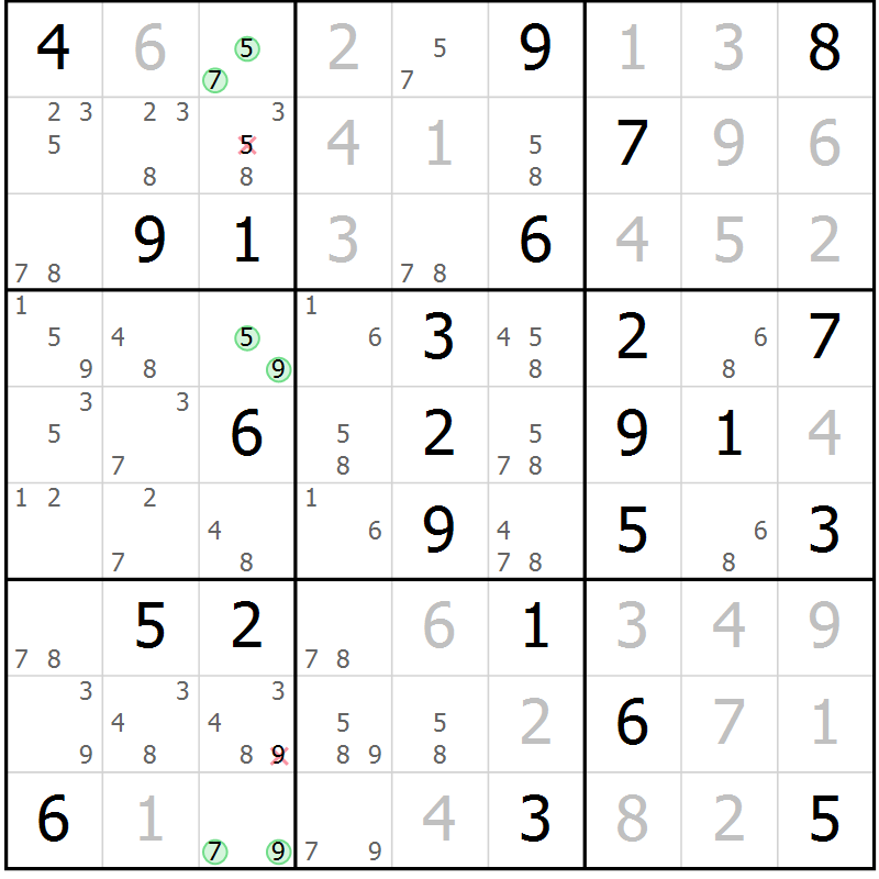 Position des candidats pour la solution de la Gr 25 page 28 du magazine de sudoku Virtuose n° 104
