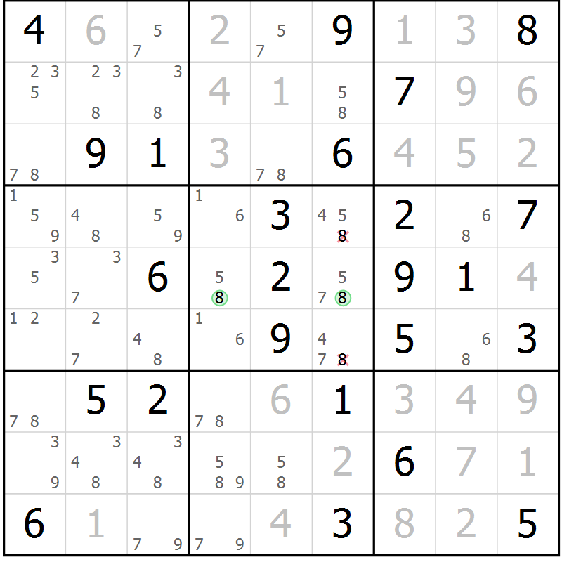Position des candidats pour la solution de la Gr 25 page 28 du magazine de sudoku Virtuose n° 104