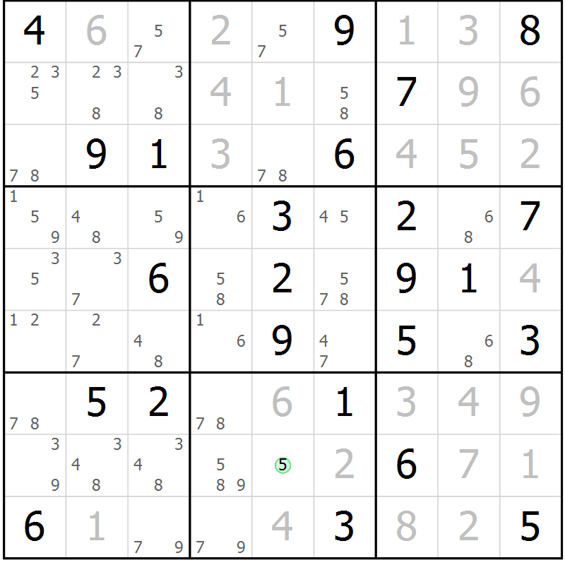 Position des candidats pour la solution de la Gr 25 page 28 du magazine de sudoku Virtuose n° 104