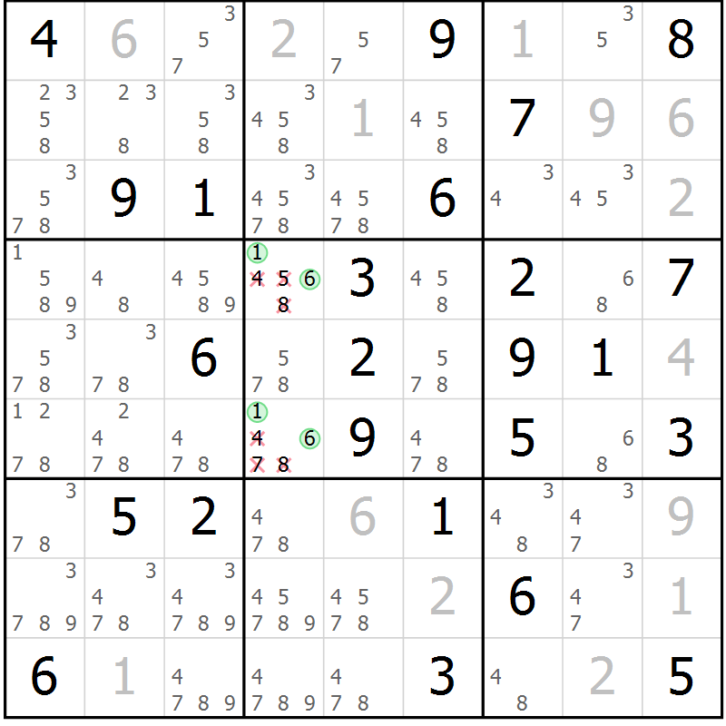 Position des candidats pour la solution de la Gr 25 page 28 du magazine de sudoku Virtuose n° 104
