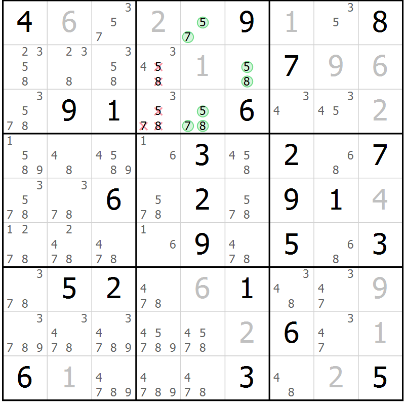 Position des candidats pour la solution de la Gr 25 page 28 du magazine de sudoku Virtuose n° 104