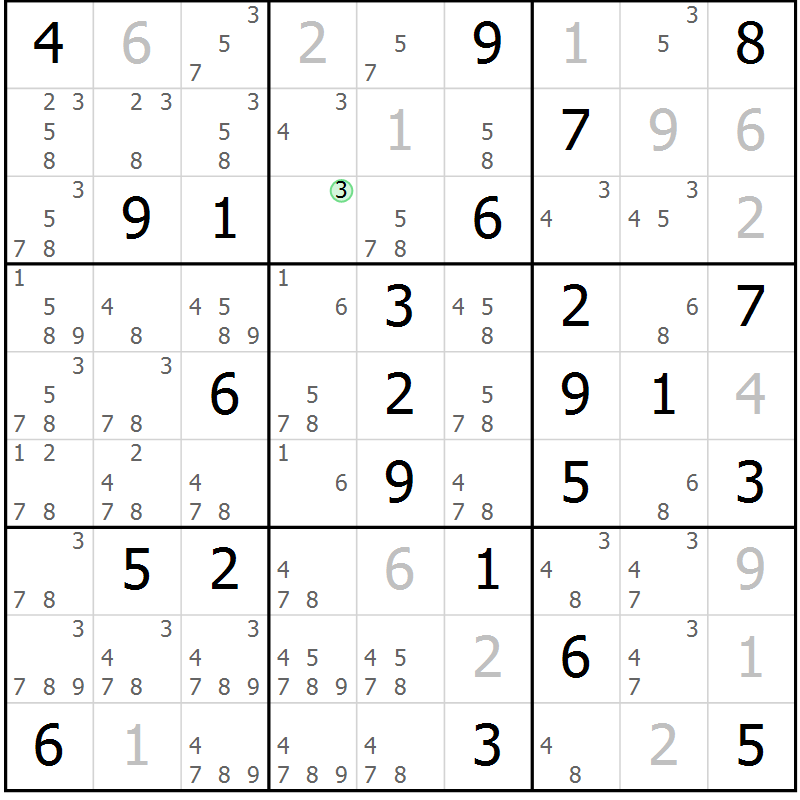 Position des candidats pour la solution de la Gr 25 page 28 du magazine de sudoku Virtuose n° 104