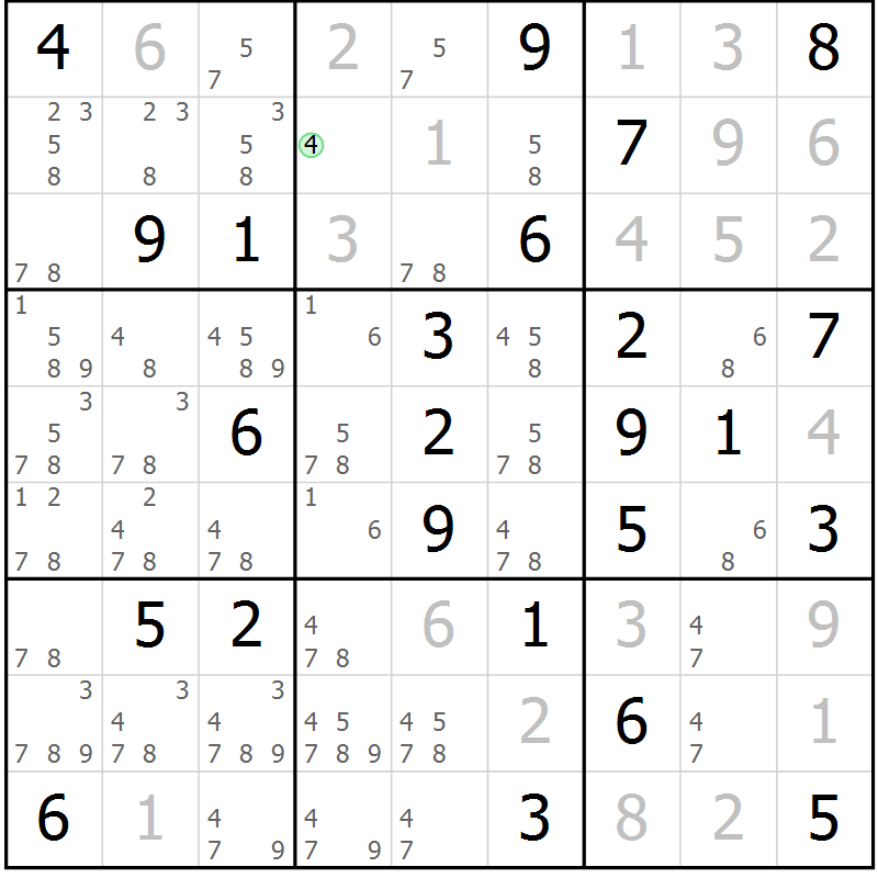 Position des candidats pour la solution de la Gr 25 page 28 du magazine de sudoku Virtuose n° 104