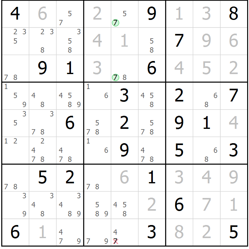 Position des candidats pour la solution de la Gr 25 page 28 du magazine de sudoku Virtuose n° 104