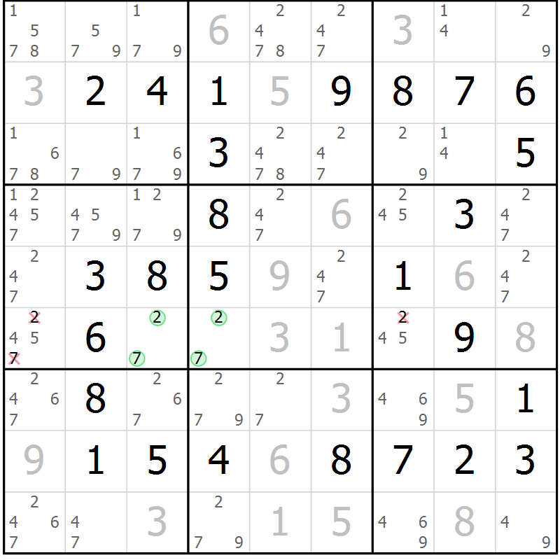 Position des candidats pour la solution de la Gr 26 page 29 du magazine de sudoku Virtuose n° 104