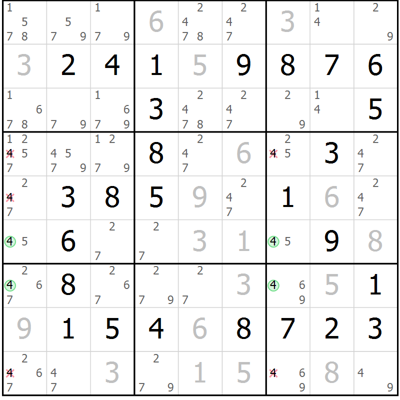 Position des candidats pour la solution de la Gr 26 page 29 du magazine de sudoku Virtuose n° 104