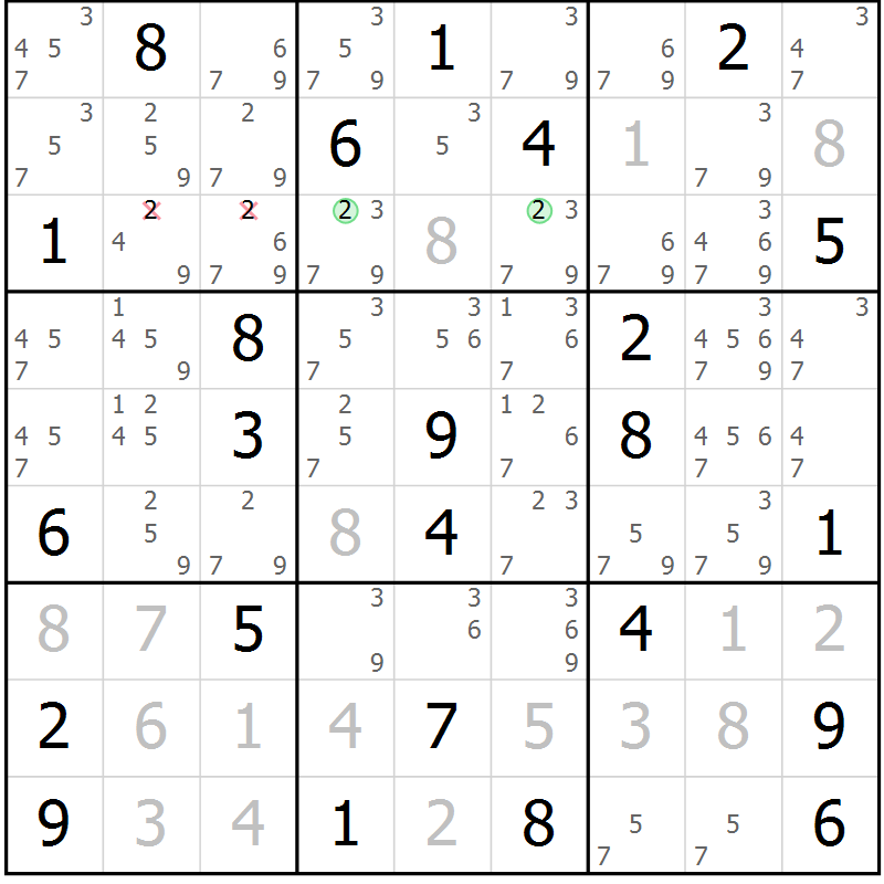 Position des candidats pour la solution de la Gr 27 page 30 du magazine de sudoku Virtuose n° 104