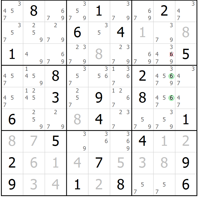 Position des candidats pour la solution de la Gr 27 page 30 du magazine de sudoku Virtuose n° 104