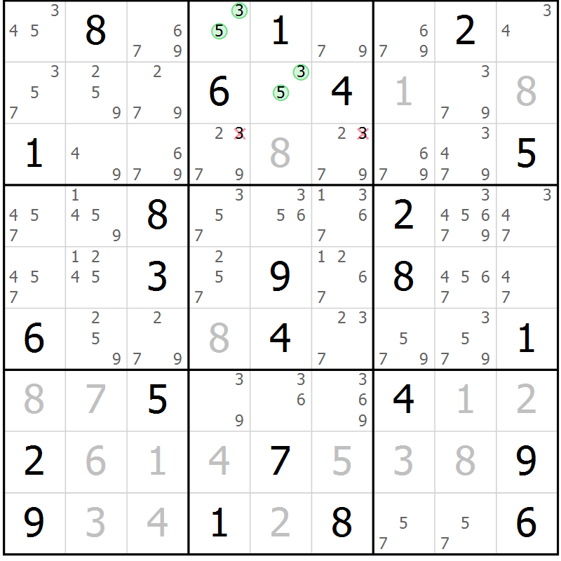 Position des candidats pour la solution de la Gr 27 page 30 du magazine de sudoku Virtuose n° 104