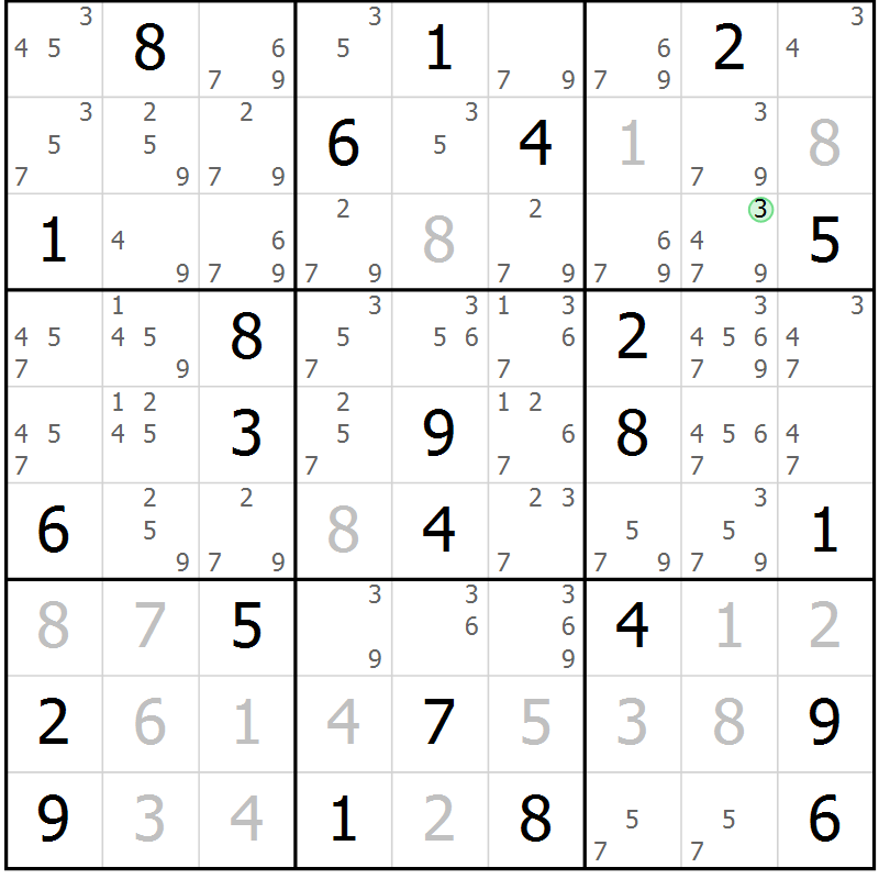 Position des candidats pour la solution de la Gr 27 page 30 du magazine de sudoku Virtuose n° 104