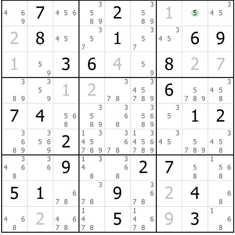 Position des candidats pour la solution de la Gr 28 page 31 du magazine de sudoku Virtuose n° 104