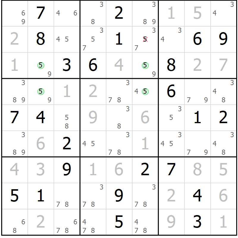 Position des candidats pour la solution de la Gr 28 page 31 du magazine de sudoku Virtuose n° 104