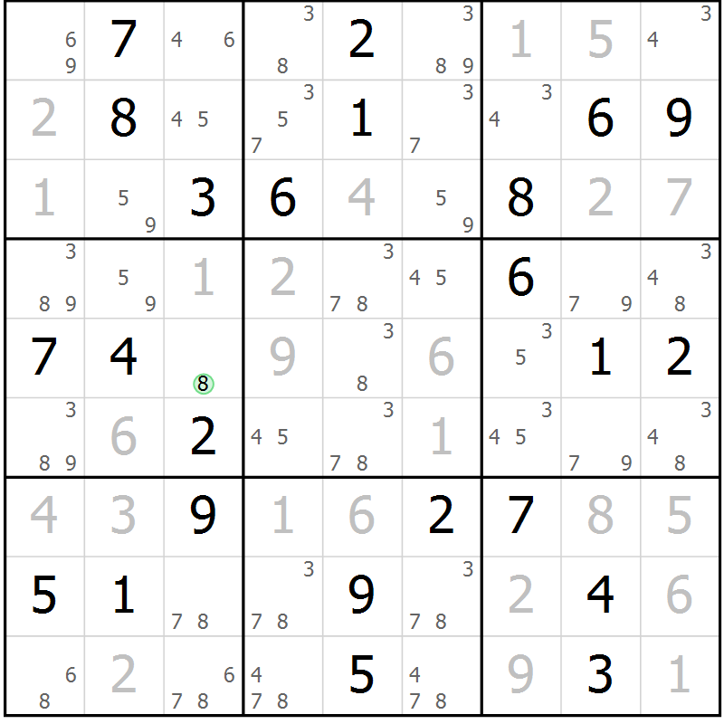 Position des candidats pour la solution de la Gr 28 page 31 du magazine de sudoku Virtuose n° 104