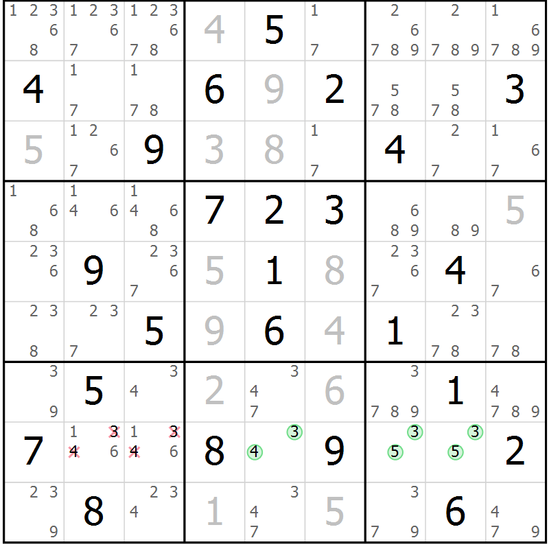 Position des candidats pour la solution de la Gr 29 page 32 du magazine de sudoku Virtuose n° 104