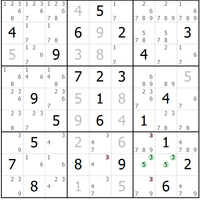 Position des candidats pour la solution de la Gr 29 page 32 du magazine de sudoku Virtuose n° 104