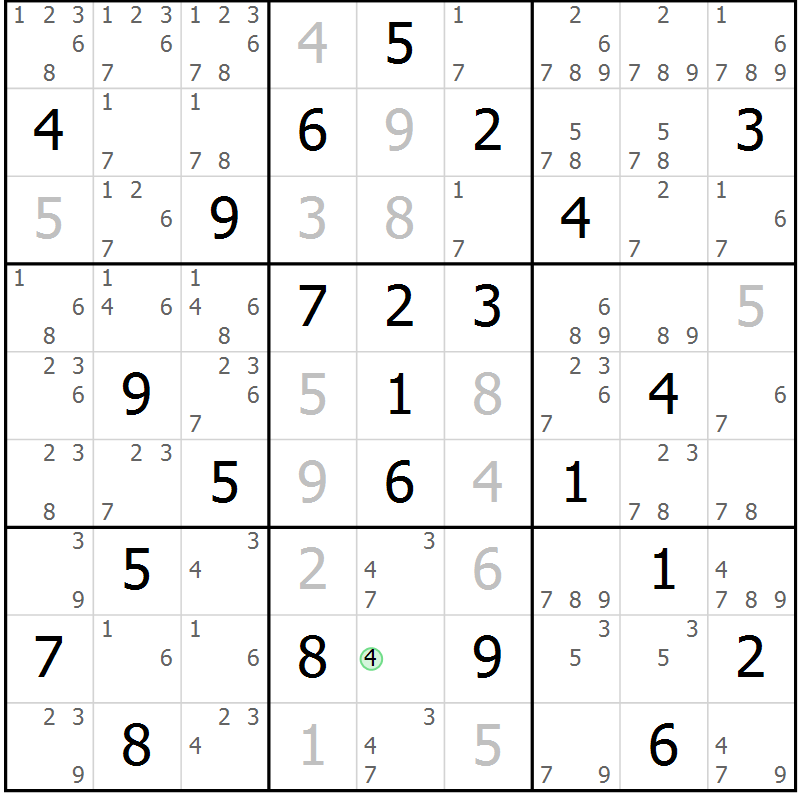 Position des candidats pour la solution de la Gr 29 page 32 du magazine de sudoku Virtuose n° 104