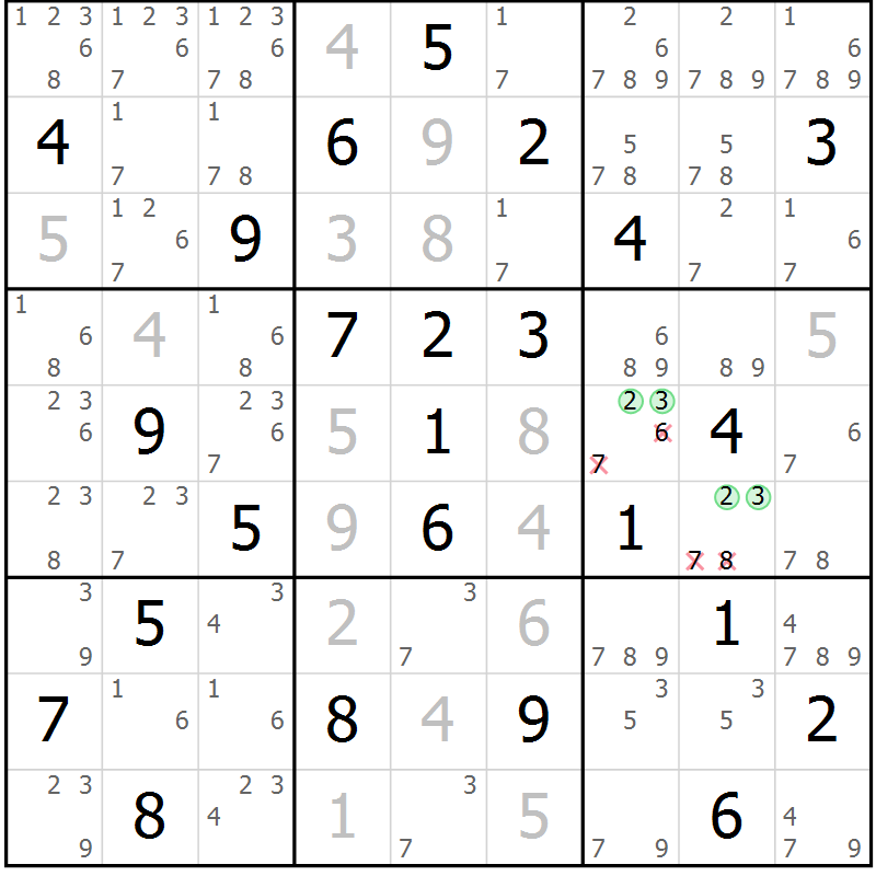 Position des candidats pour la solution de la Gr 29 page 32 du magazine de sudoku Virtuose n° 104