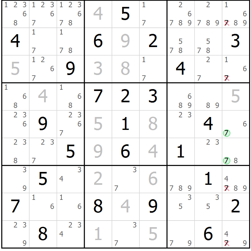 Position des candidats pour la solution de la Gr 29 page 32 du magazine de sudoku Virtuose n° 104