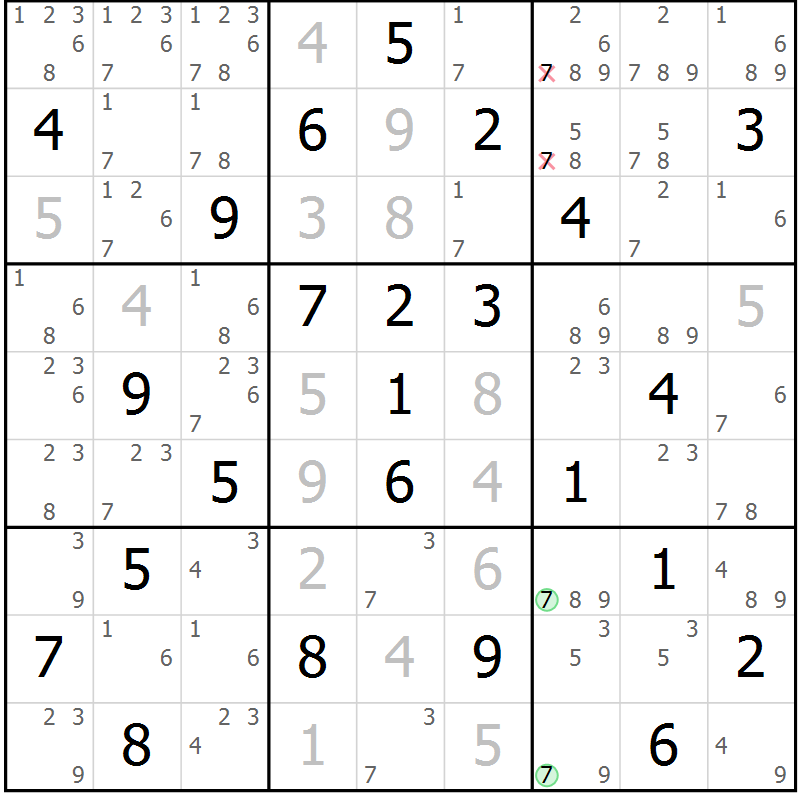 Position des candidats pour la solution de la Gr 29 page 32 du magazine de sudoku Virtuose n° 104