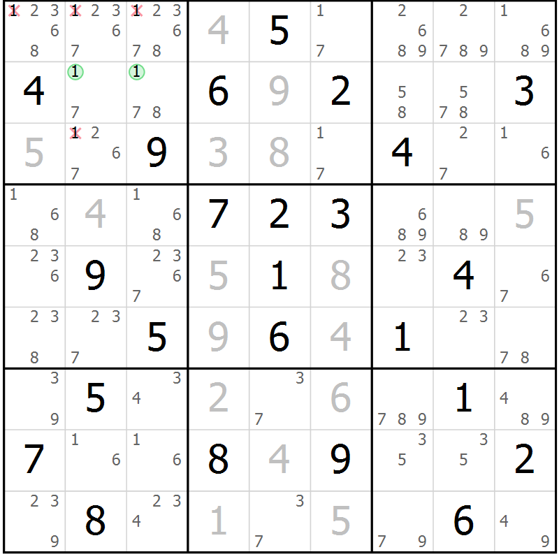Position des candidats pour la solution de la Gr 29 page 32 du magazine de sudoku Virtuose n° 104