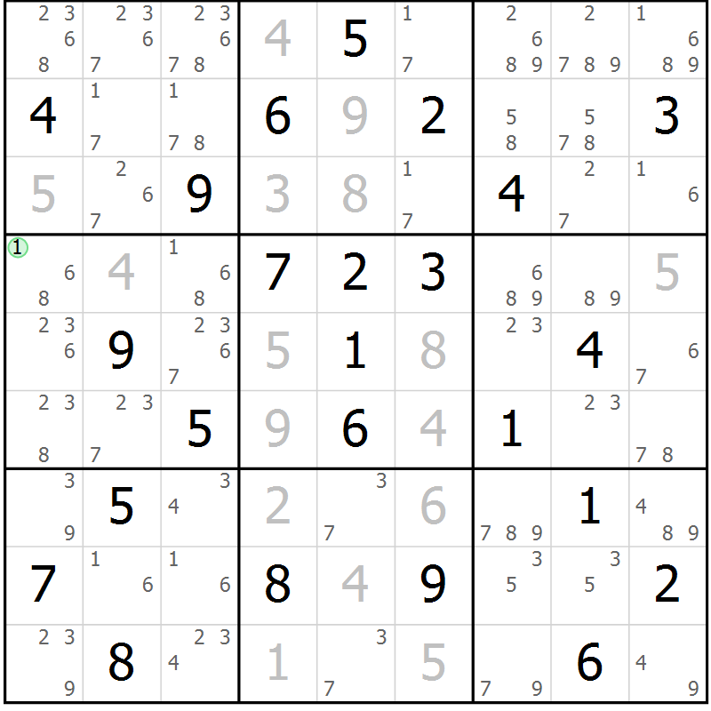 Position des candidats pour la solution de la Gr 29 page 32 du magazine de sudoku Virtuose n° 104