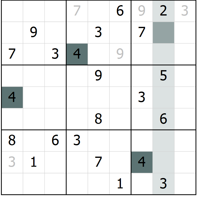 Position des candidats pour la solution de la Gr 3 page 6 du magazine de sudoku Virtuose n° 104