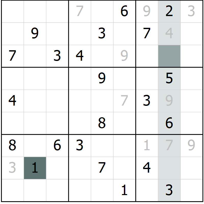 Position des candidats pour la solution de la Gr 3 page 6 du magazine de sudoku Virtuose n° 104
