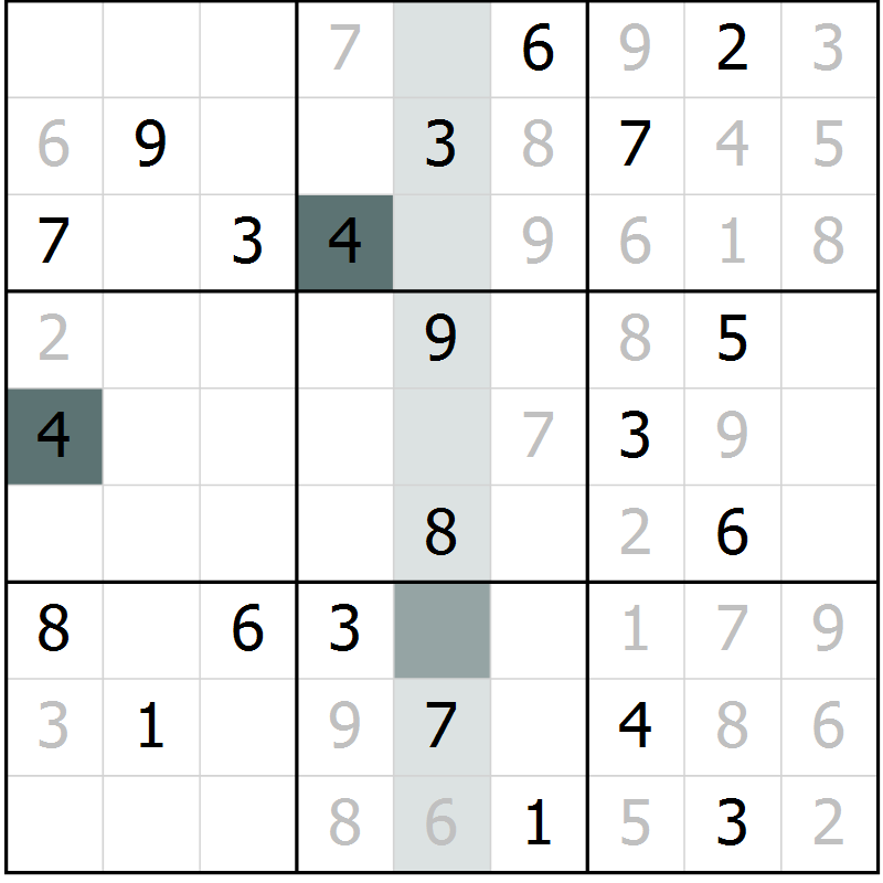 Position des candidats pour la solution de la Gr 3 page 6 du magazine de sudoku Virtuose n° 104