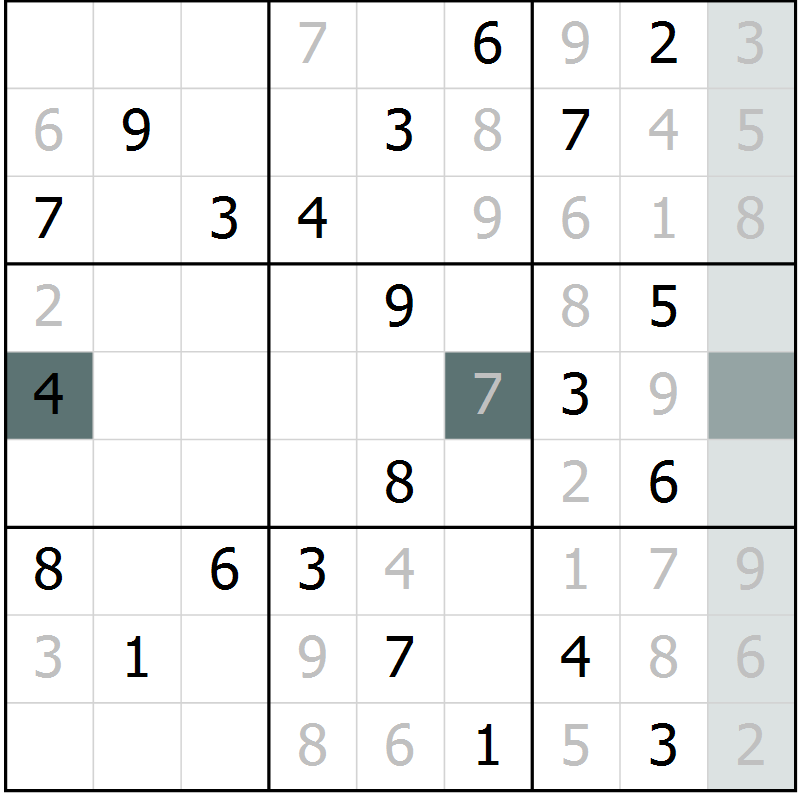 Position des candidats pour la solution de la Gr 3 page 6 du magazine de sudoku Virtuose n° 104