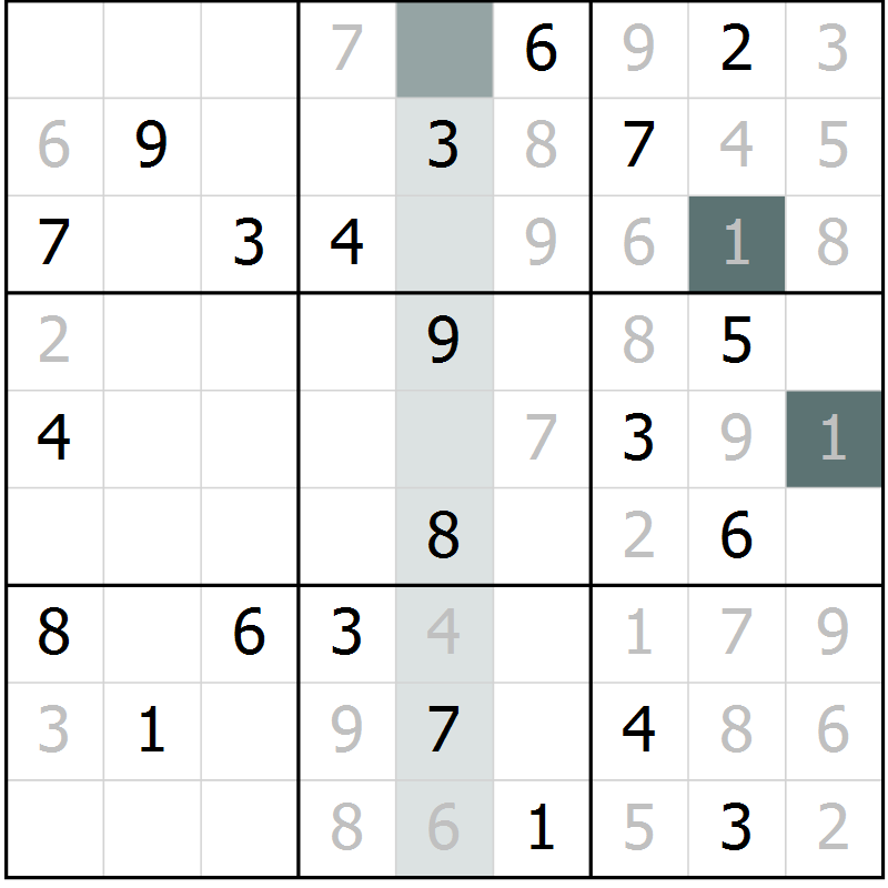 Position des candidats pour la solution de la Gr 3 page 6 du magazine de sudoku Virtuose n° 104