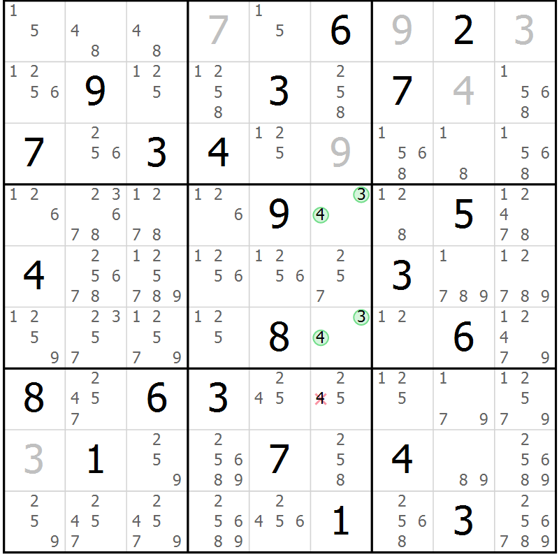 Position des candidats pour la solution de la Gr 3 page 6 du magazine de sudoku Virtuose n° 104
