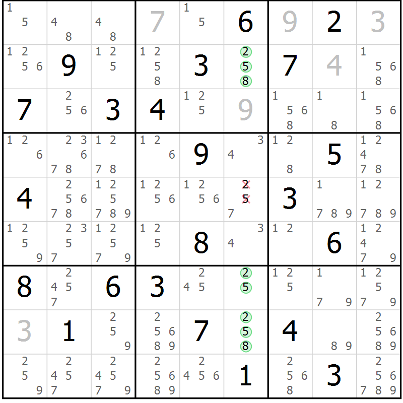 Position des candidats pour la solution de la Gr 3 page 6 du magazine de sudoku Virtuose n° 104