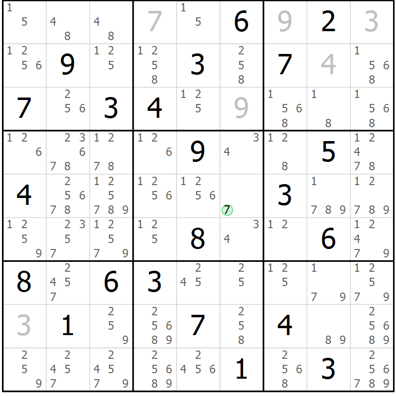 Position des candidats pour la solution de la Gr 3 page 6 du magazine de sudoku Virtuose n° 104