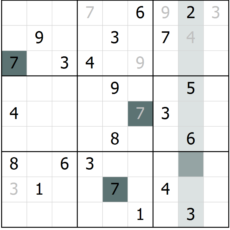 Position des candidats pour la solution de la Gr 3 page 6 du magazine de sudoku Virtuose n° 104