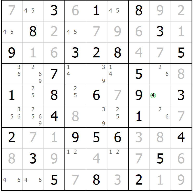 Position des candidats pour la solution de la Gr 30 page 33 du magazine de sudoku Virtuose n° 104