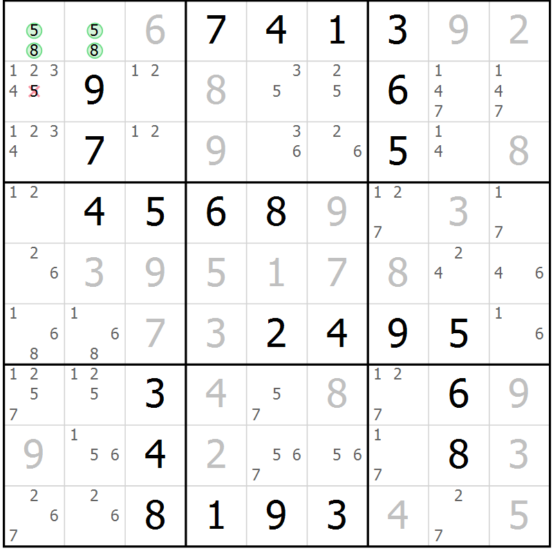 Position des candidats pour la solution de la Gr 31 page 34 du magazine de sudoku Virtuose n° 104