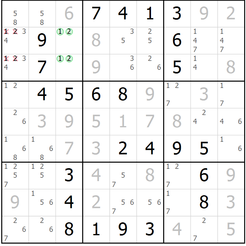 Position des candidats pour la solution de la Gr 31 page 34 du magazine de sudoku Virtuose n° 104