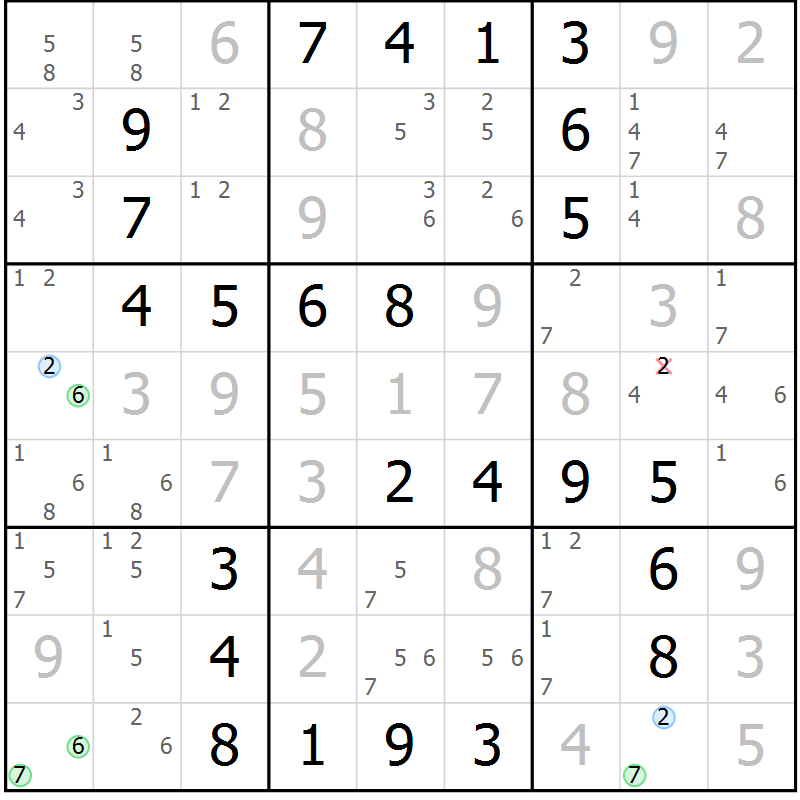 Position des candidats pour la solution de la Gr 31 page 34 du magazine de sudoku Virtuose n° 104