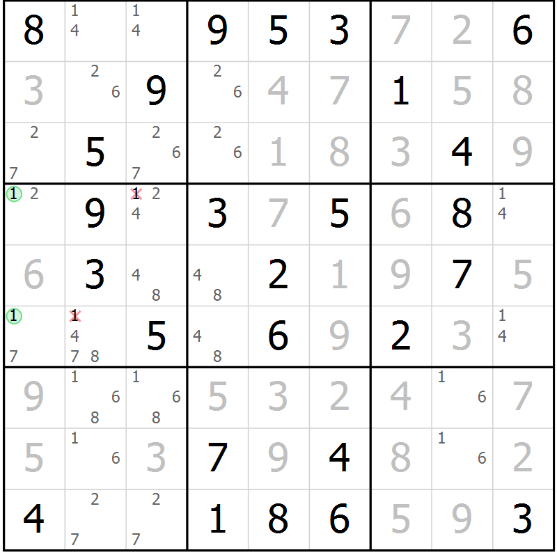Position des candidats pour la solution de la Gr 32 page 35 du magazine de sudoku Virtuose n° 104