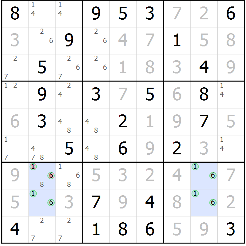 Position des candidats pour la solution de la Gr 32 page 35 du magazine de sudoku Virtuose n° 104