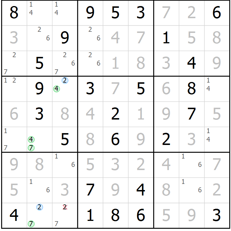 Position des candidats pour la solution de la Gr 32 page 35 du magazine de sudoku Virtuose n° 104