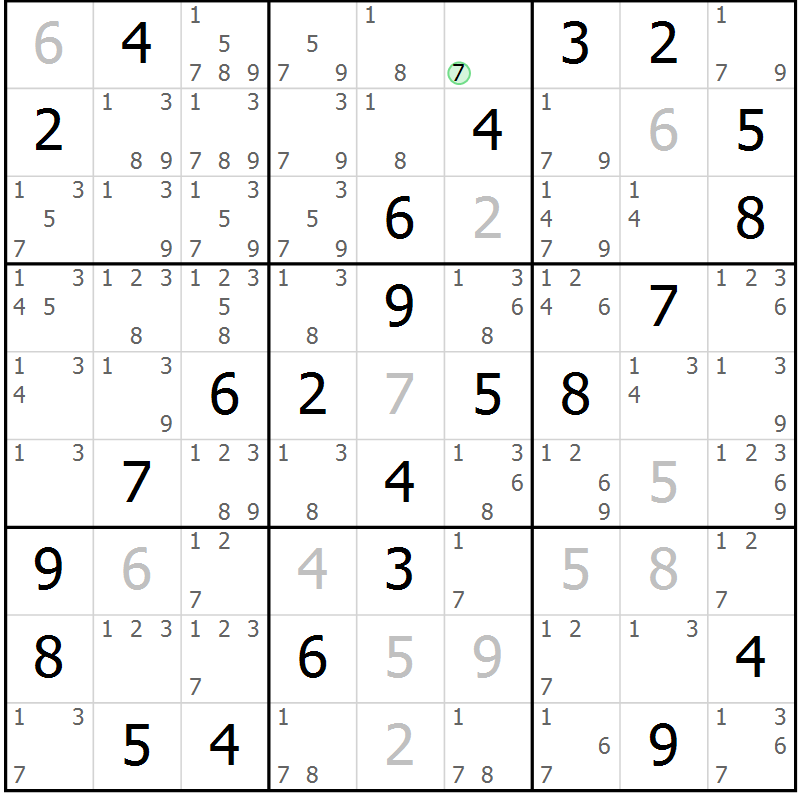 Position des candidats pour la solution de la Gr 33 page 36 du magazine de sudoku Virtuose n° 104